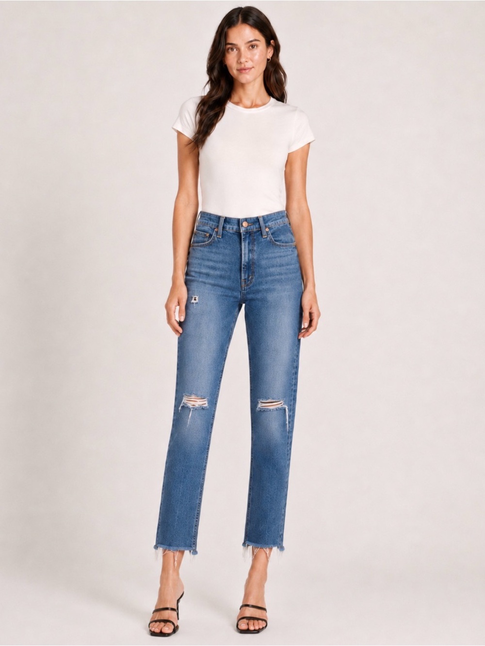 NICE!! MOTHER The Mid Rise Dazzler Ankle Fray Jeans Size 26 Premium Denim